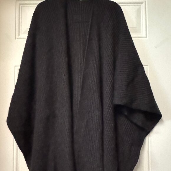 COACH rubber patch rib knit open front wool blend poncho ruana - Black - Picture 2 of 8